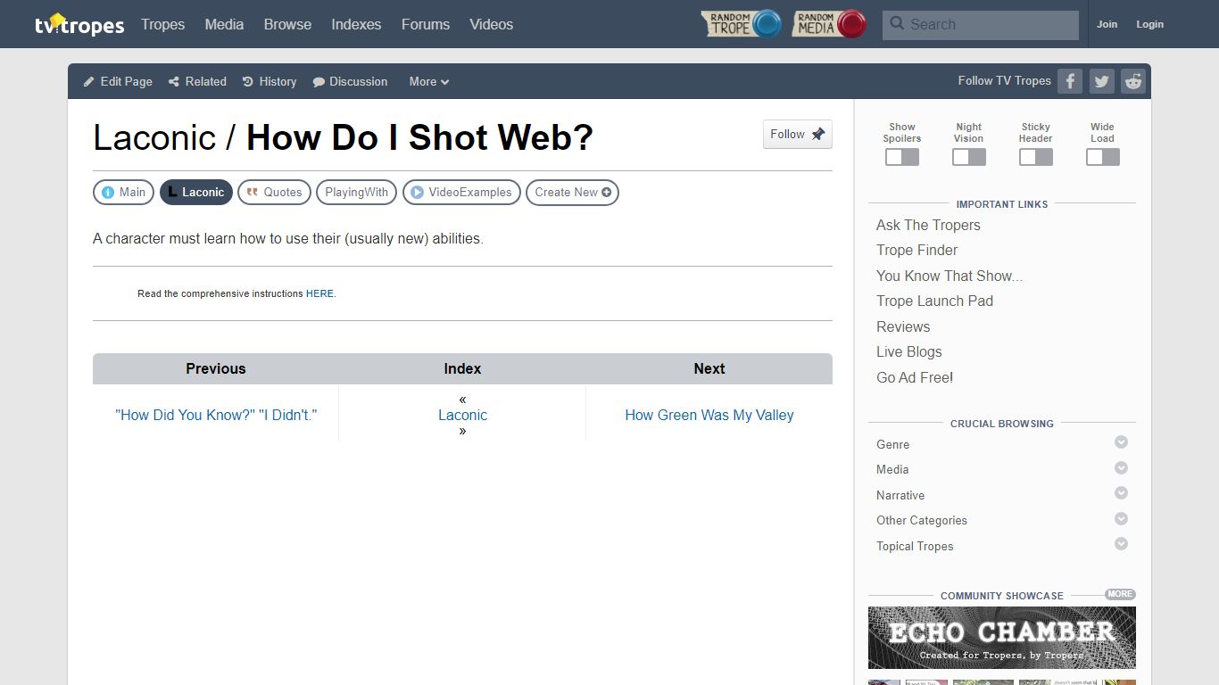 How Do I Shot Web? / Laconic - TV Tropes