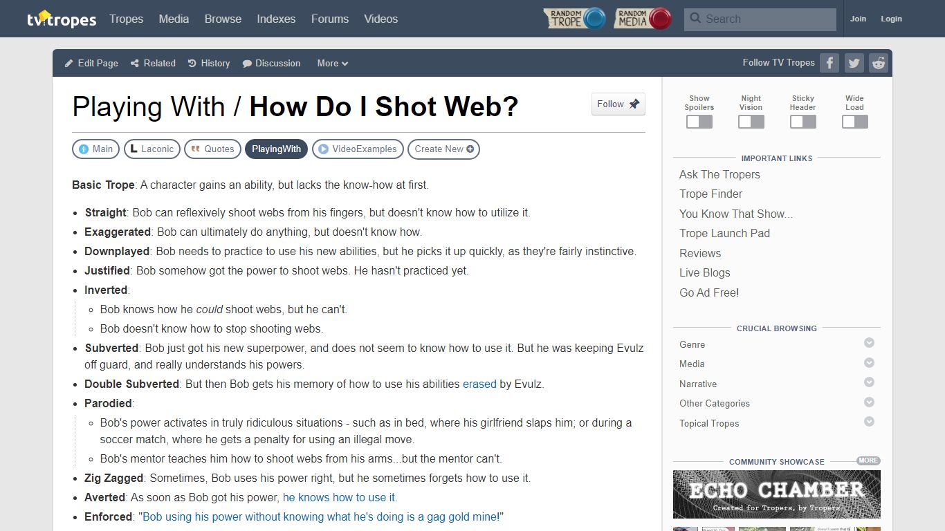 How Do I Shot Web? / Playing With - TV Tropes